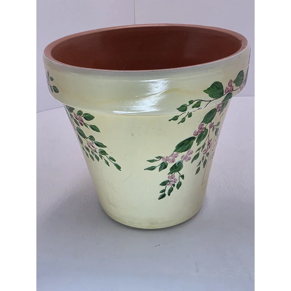 Ceramic Kitchen Utensil Holder Crock Coffee Recipe Hand Paint Planter Floral 6